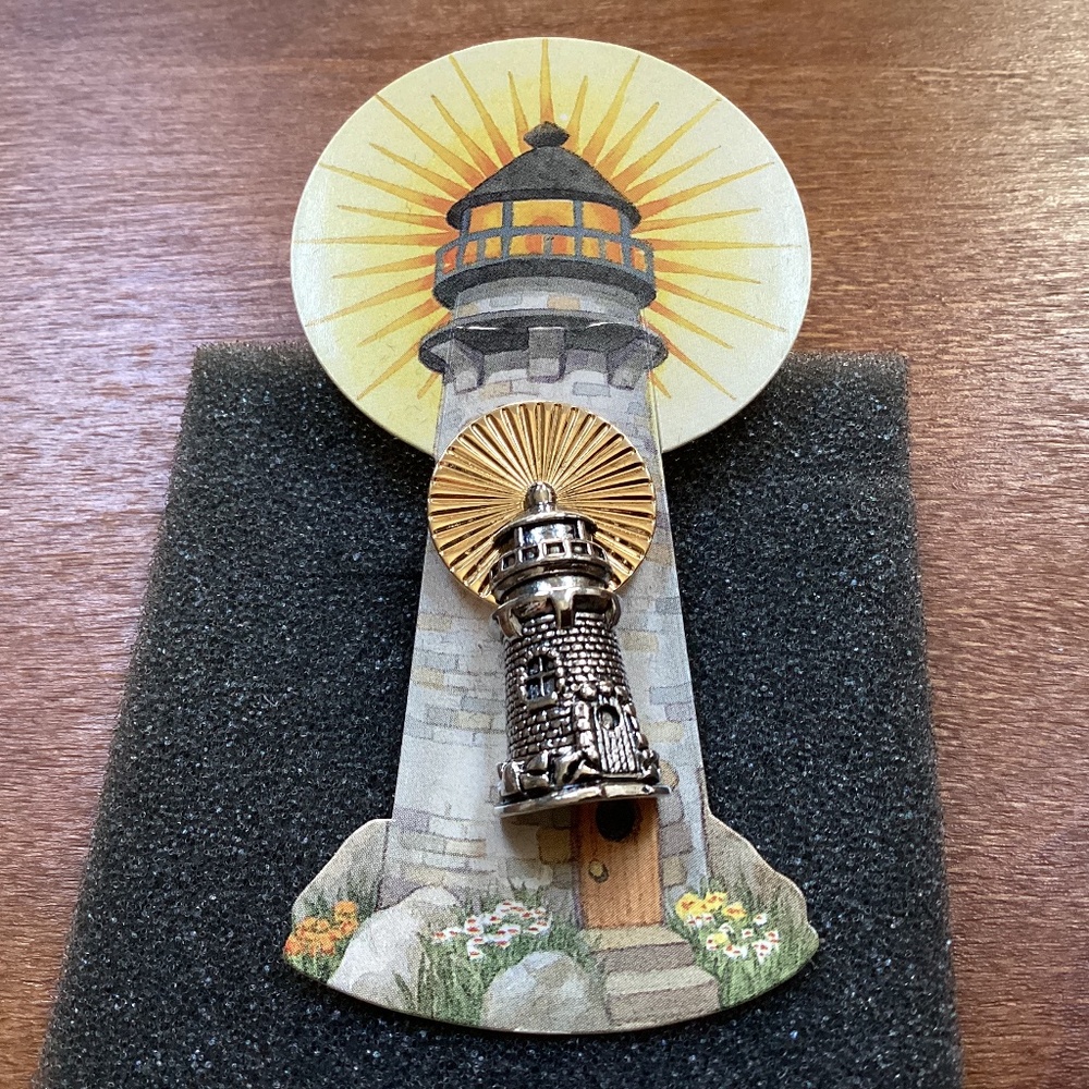Vintage Avon Light House Gold/Silver Pewter Brooch Pin New In Box